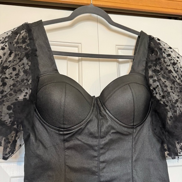 Haute Monde Black Sheer Bubble Sleeve Mini Dress. - Picture 3 of 8